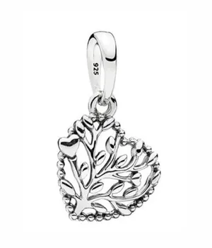Ægte 925 Sterling Sølv Gennembrudt Træ, Af Kærlighed Med Crystal Charm Perle Passer Til Pandora Armbånd & Halskæde Smykker