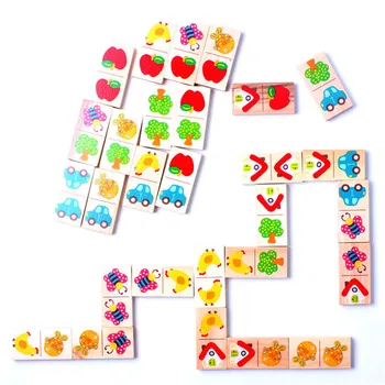 Børn Frugt Dyr Genkende Træ-Domino Blokke Pædagogisk Legetøj/Børn, Træ-Domino Blok Sæt Tidlig Indlæring