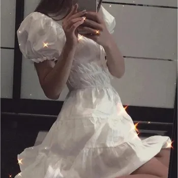 2021 nye spring summer dress kjole med bow femme kjole vitage kjole hvid kort festkjole robe til kvinde robe