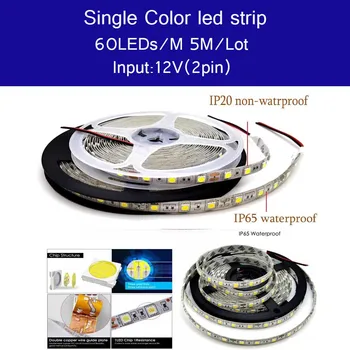 DC12V 5M-15M 2835 5050 LED Strip Hvid / Blå / Rød / Grøn Fleksibel Lys Tape Enkelt Farve LED Strip Sæt+RF Control+Adapter