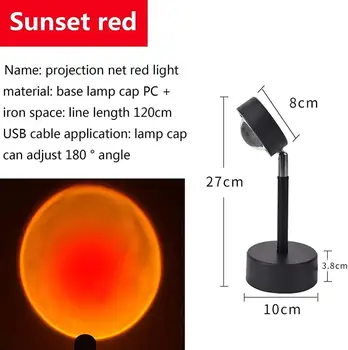 Usb-Sunset Regnbue Rød Led Projektor Solen Projektion Nat Lys Til Soveværelse Bar Og Butik Væg Dekoration Belysning