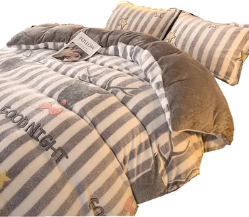 Soveværelse Fire-stykke Sengetøj Sæt Vinter Tykke Varme Dobbelt-sidet Flannel Duvet Cover Mode Enkelt Familie Hotel Bedding Set