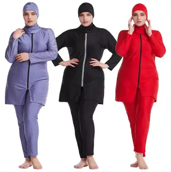 6XL Plus Size Borkini Hijab Muslimsk Kvinde Badetøj 2021 Sort langærmet Badetøj til Kvinder 3stk Svømning Bære Bukser, der Passer Arabiske