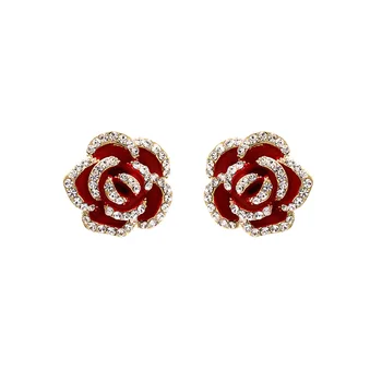 Rød Rose Øreringe Kvinder er Simpelt Camellia Blomst halskæde 925 Sølv Nål Temperament 2021 Smykker