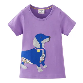 Funnygame Børns Bomuld Tøj Dog applique Girls t-Shirts Toppe, Mode Sommer T-shirts Børn Piger Bære