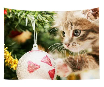 Cute Pet Dyr Jul Stil Udskrivning Hjem Gobelin Gobelin Udskrivning Live Broadcast-Ins Baggrund Hængende Tøj Kat Kanin