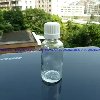 30 ml klar/gennemsigtig Glas Æterisk Olie Flaske Med hvid plast dirkefri cap, glas 30 ml Olie-hætteglasset til Æterisk Olie