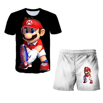 2 delt kostume sæt Mario Bros T-shirt og bukser, børn tøj, baby, dreng, pige, sports trop kids-kortærmet top