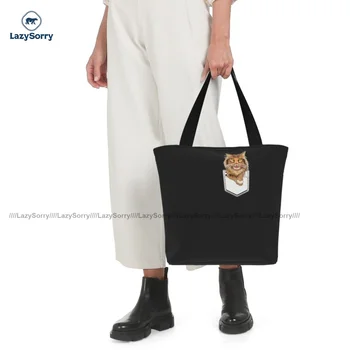 Pocket Kat Shopping Taske Studerende Gaver Håndtasker Genanvendelige Klud Kontor Tasker