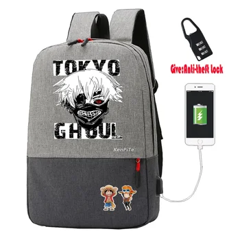 Anime Tokyo Ghoul Rygsæk UNISEX Bærbar Rejse taske studerende bog Tasker teenagere lærred Anti-tyveri USB-Opladning Ransel