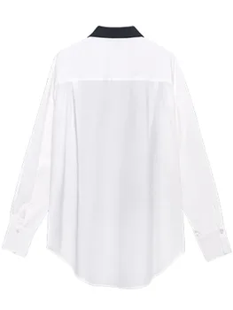 QING MO Sort Hvid Syning Shirt Kvinder 2021 Efteråret Passer Krave Lange Ærmer Kvindelige Shirt Plus Size Kvinder Bluse QYF313A