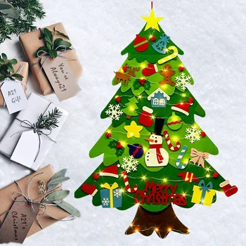Følte juletræ DIY Bløde juletræ med Pynt og String Lys Christma dekorationer Santa Claus Xmas Tree