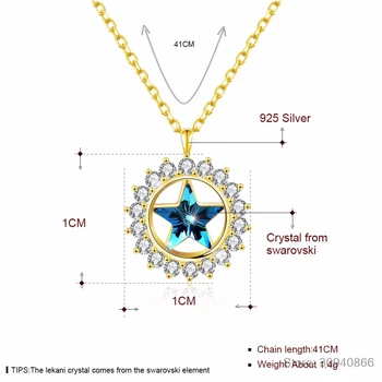 LEKANI Krystaller, Blå Stjerner, Halskæder, Vedhæng Ægte 925 Sølv Kæde Collares For Kvinder Smarte Gaver Fine Smykker