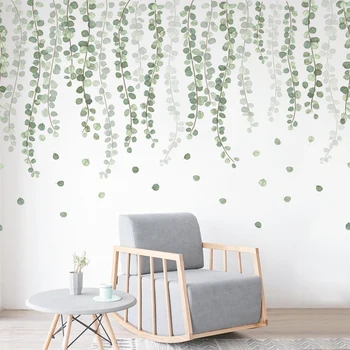 Grønne Planter Eucalyptus vinblade vægoverføringsbillede Flytbare Akvarel Wall Decor Wall Sticker til Indretning af Stue