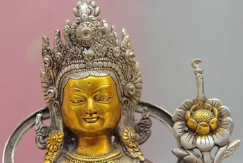 Tibets Buddhisme Hvid Kobber Sølv Fane Grøn Tara Kwan-yin Guanyin Bodhisattva