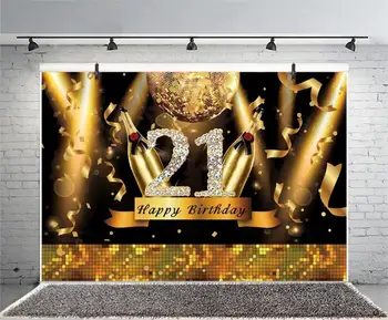 21 Fødselsdag Baggrund Disco gyldne Lys kom ejeren af champagne Diamanter Skinnende Baggrund Indretning Banner Foto Studio Prop