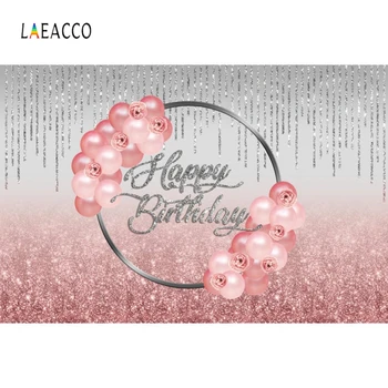Laeacco Fødselsdag Photozone Sølvfarvede Pink Glitter Balloner Ramme Blomster Part Indretning Fotografering Baggrunde Baggrunde Photocall