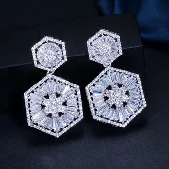 Top Kvalitet 925 Sterling Sølv Pin Luksus Cubic Zirconia Øreringe til Kvinder Bryllup Brude Smykker Gave