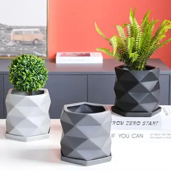 Keramik Flower Pot Desktop Polygon Solid Farve Keramisk Vase Moderne Stil, Mode Søde Kontor Flower Pot Kreativ Indretning