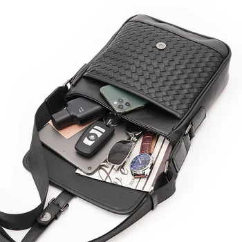 Nye Strik Design Mænd Mini-Sling Bag Læder Vævning Enkelt Skulder Crossbody Taske Business Travel Mandlige Messenger Tasker Telefon Pose