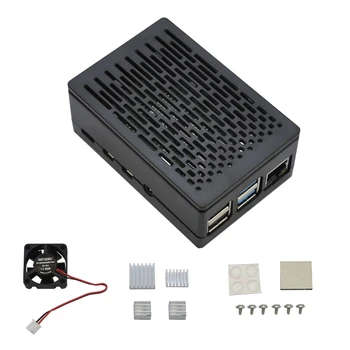 For Raspberry Pi 4B Beskyttende ABS Sag Kabinet med Ventilator Sølv Aluminium HeatSink for Raspberry Pi 4 Model B