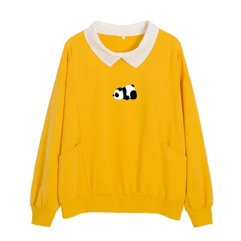 Søde Panda Trykt Pullover Sweatshirt Bomuld Tegnefilm Harajuku Lange Ærmer Hætteklædte Casual Losse Tøj Smarte Koreanske Kpop Tøj
