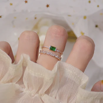 Fine Smykker 14K Forgyldt Justerbar Crystal Ringe til Kvinder Enkle Stil Grønne Cubic Zircon Geometriske Ringe