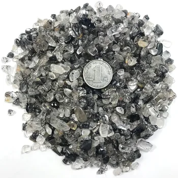 Naturlig Sort Hår Kvarts Rutilated Krystal Rock Chip Healing Reiki Grus, Sten, Mineraler Sundhed Dekoration Indretning artikel
